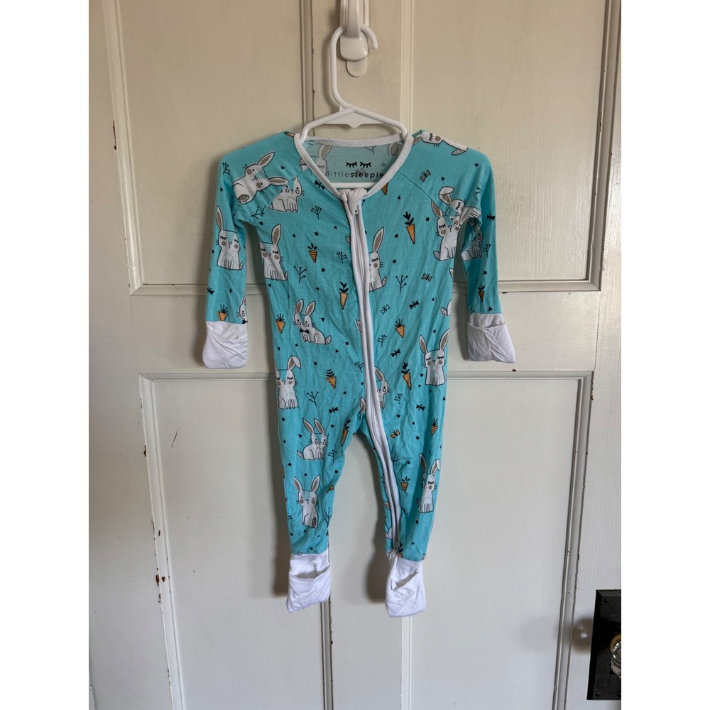 Little Sleepies OG Aqua Bunnies Bamboo Zippy Sleeper Size 3-6 months‎